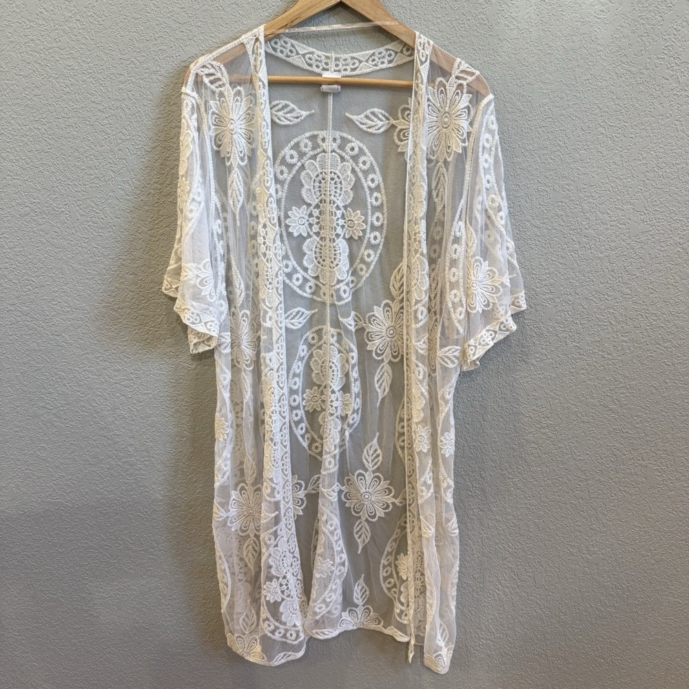 Sheer Lace Open Front Cardigan Boho Embroidered Kimono Sleeve Cover Up Bridal